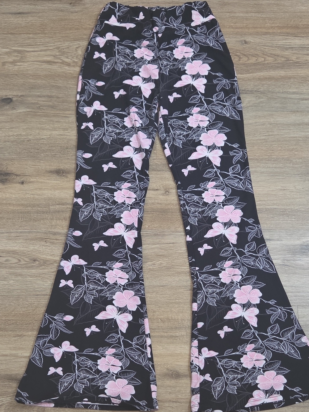 Leggings Depot Black Leggings with Pink Floral Print